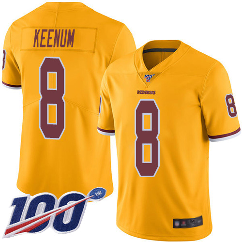 Washington Redskins Limited Gold Men Case Keenum Jersey NFL Football 8 100th Season Rush Vapor